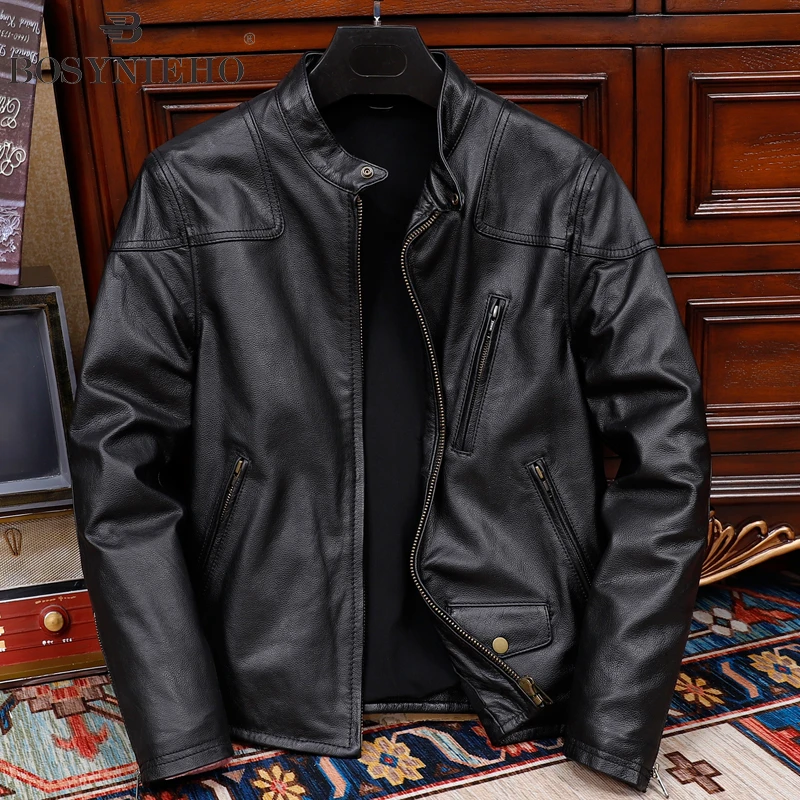 毒液同款头层牛皮机车服真皮皮衣男士修身立领青年纯皮夹克韩版
