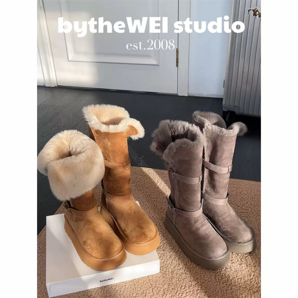 bytheWEI【高筒雪地靴】两穿厚底毛毛加绒保暖棉鞋中长筒雪地靴女