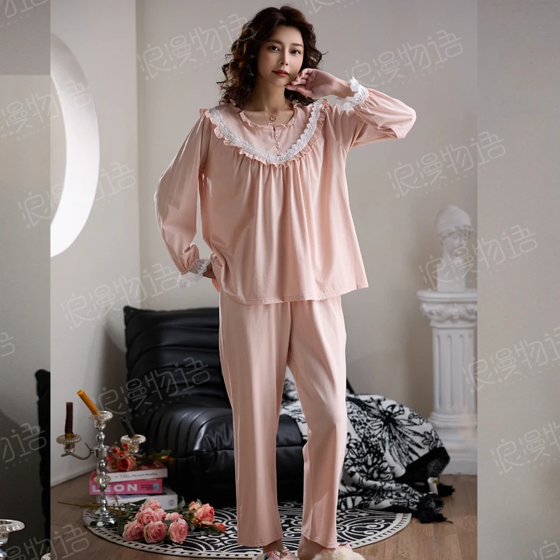 舒适纯棉女士花边甜美四季款复古宫廷风10518