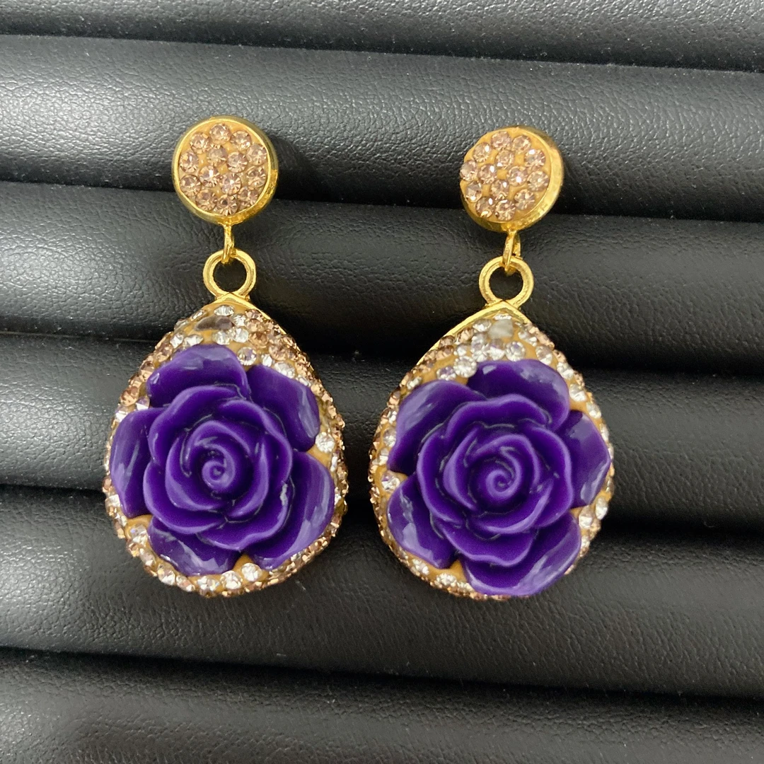 铜合金耳饰 紫色拼色欧美优雅气质耳环时尚吊坠复古/轻奢-5654