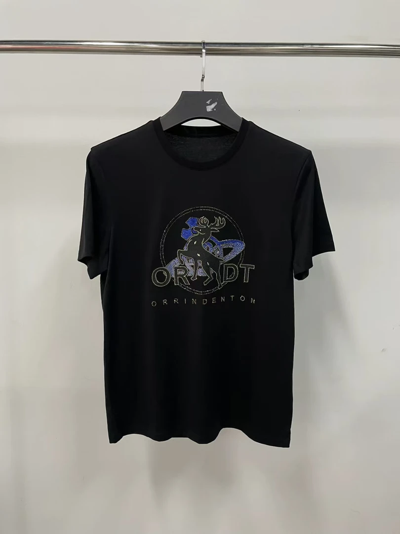 dt906男士夏季轻奢烫钻圆领短袖简约百搭重工样板衫