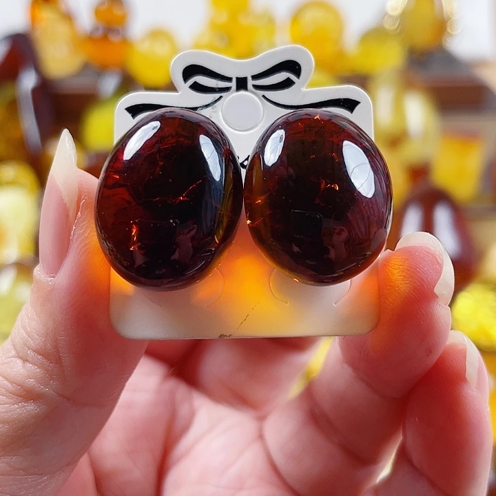 琥珀银S925镶嵌裸石耳钉