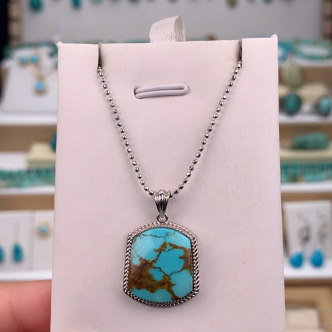 绿松石银S925镶嵌吊坠(赠链)