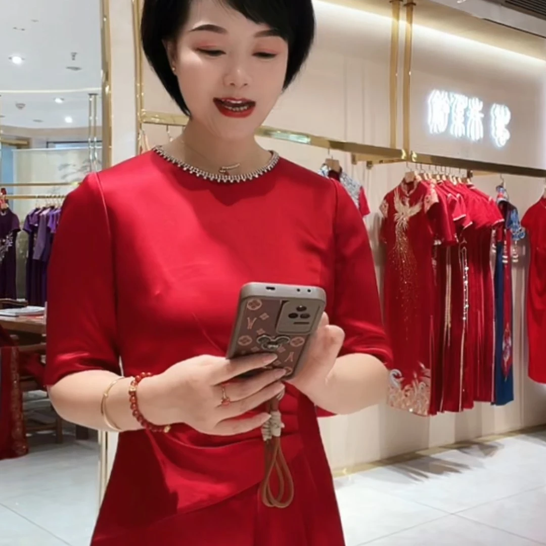 17637朱紫褕年轻时尚款喜婆婆喜妈妈婚宴鱼尾礼服连衣裙敬酒服裙