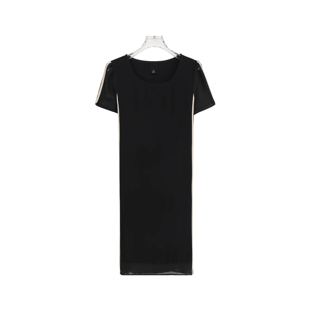 简约气质圆领纯色宽松透气休闲连衣裙S816