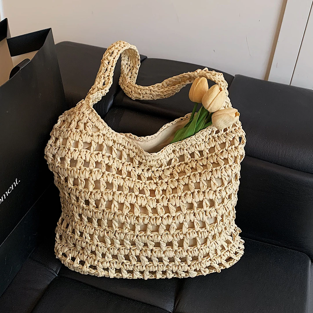 大容量草编托特包简约百搭编织包包女2025夏季新款海边度假沙滩包