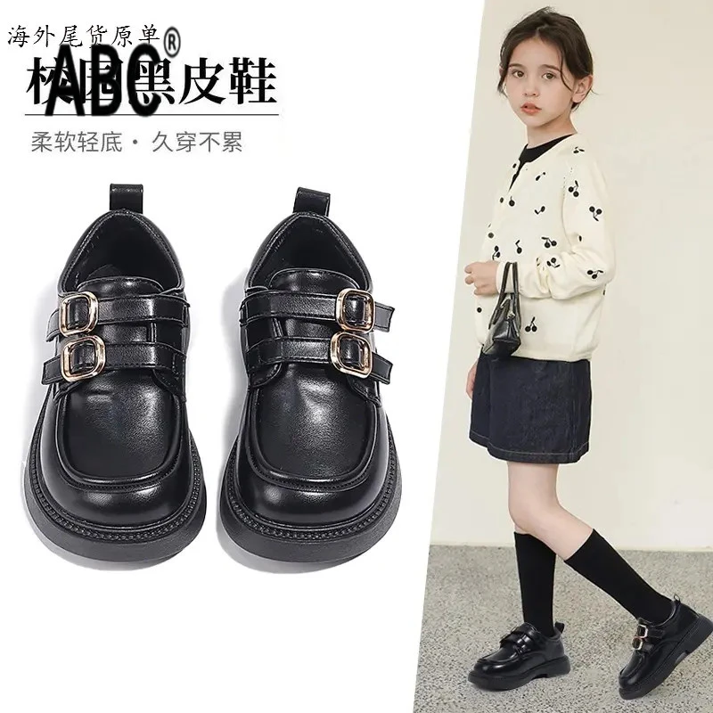ABC女童鞋子儿童公主小皮鞋2025新款春秋英伦风女孩黑色乐福单鞋