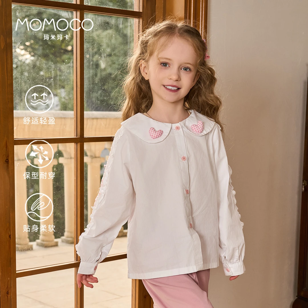 MOMOCO欧若风春季女童时尚甜美花边小爱心衬衫77580234006