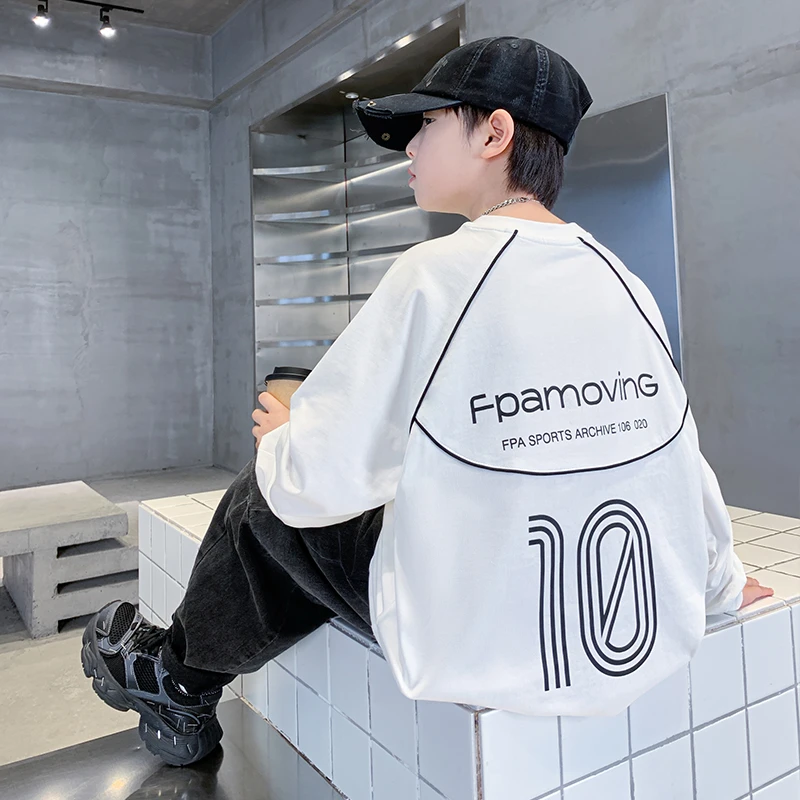 男童白色打底衫秋季2025新款儿童长袖t恤中大童早秋内搭上衣薄款