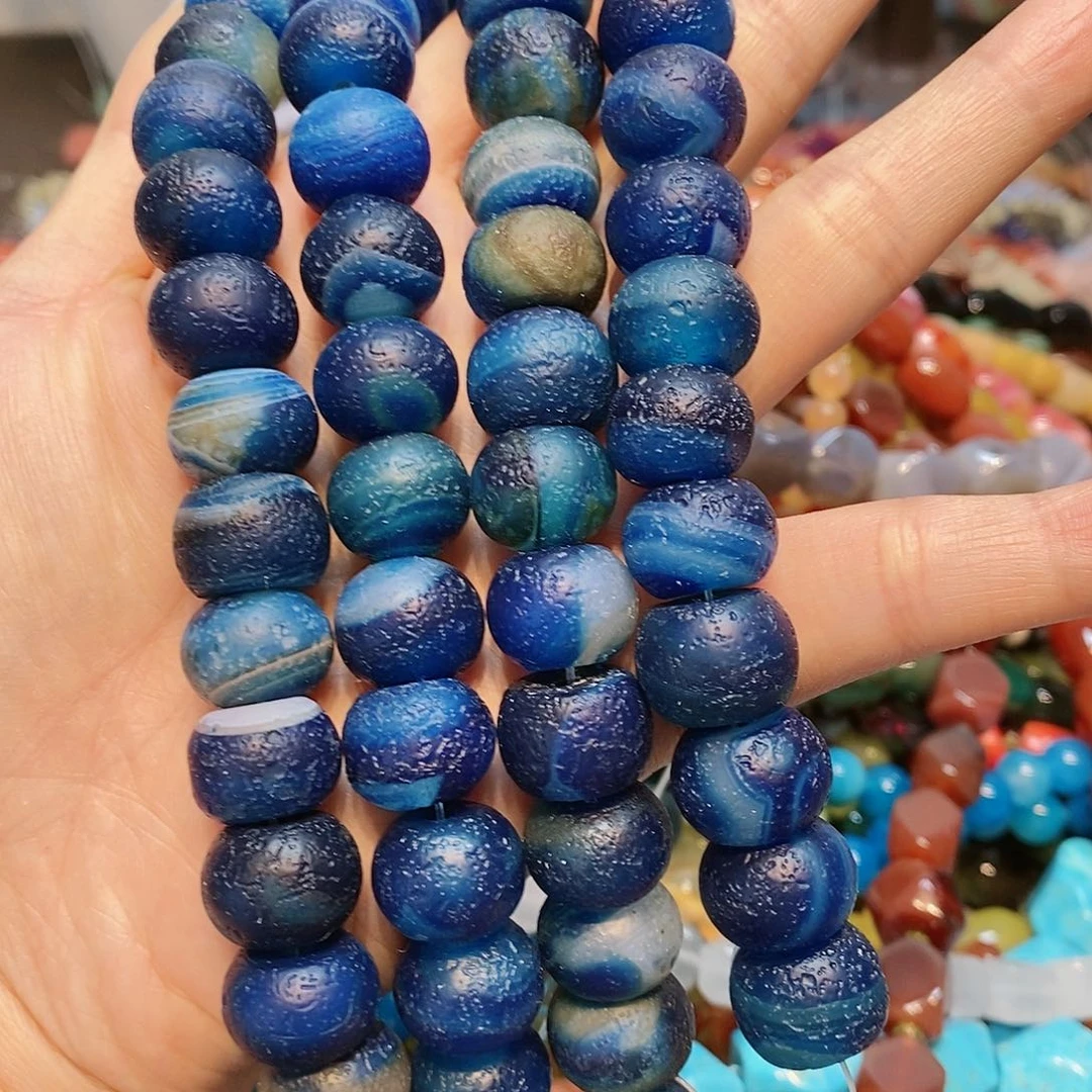 散珠玛瑙/玉髓橘皮蓝玛瑙一条16mm