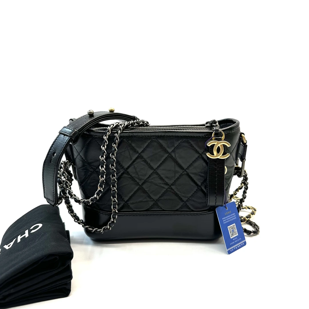99新 Chanel/香奈儿 Gabrielle系列黑色牛皮流浪包  小号