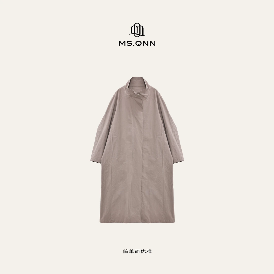 Ms.Qnn“都市经典”质感宽松廓形立领风衣中长款外套 39C197 Q姐