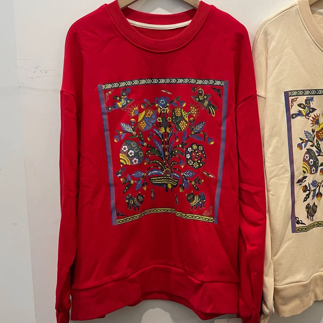 Y017【简一一专属】红色圆领印花卫衣百搭长袖