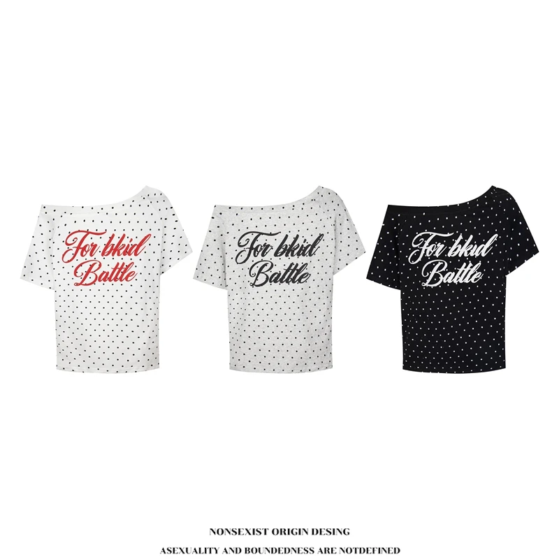 NONSEXIST 原创国潮原创上衣夏美式字母印花斜肩短袖新款显瘦T恤