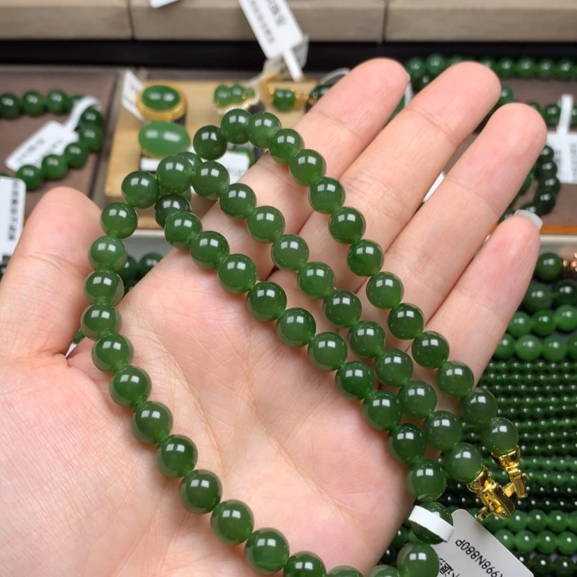 【闪购商品】颈饰未镶嵌和田玉（碧玉）8m冰底辣菠菜绿无黑