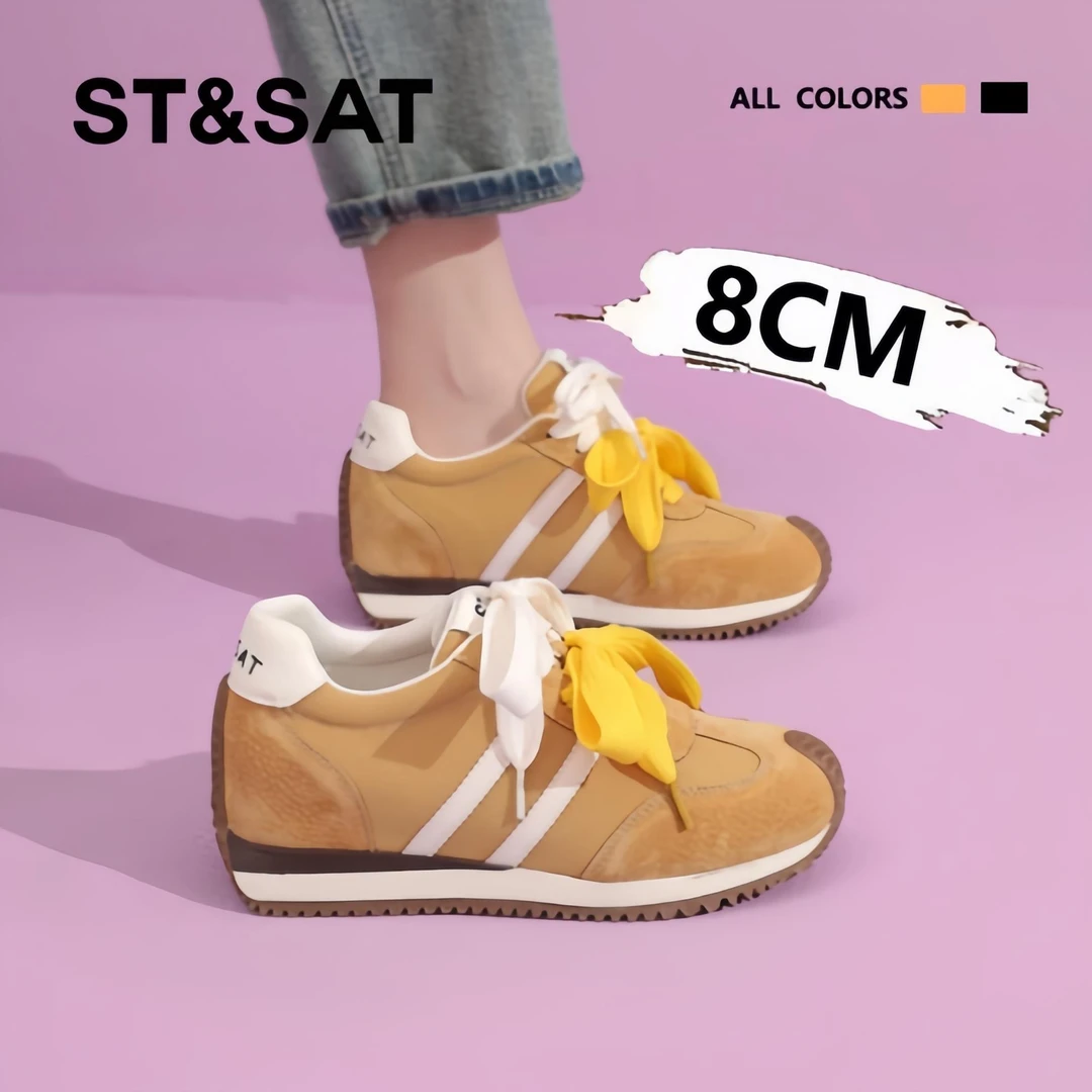 星期六2025夏季时尚百搭双鞋带轻便阿甘德训鞋女厚底内增高运动鞋