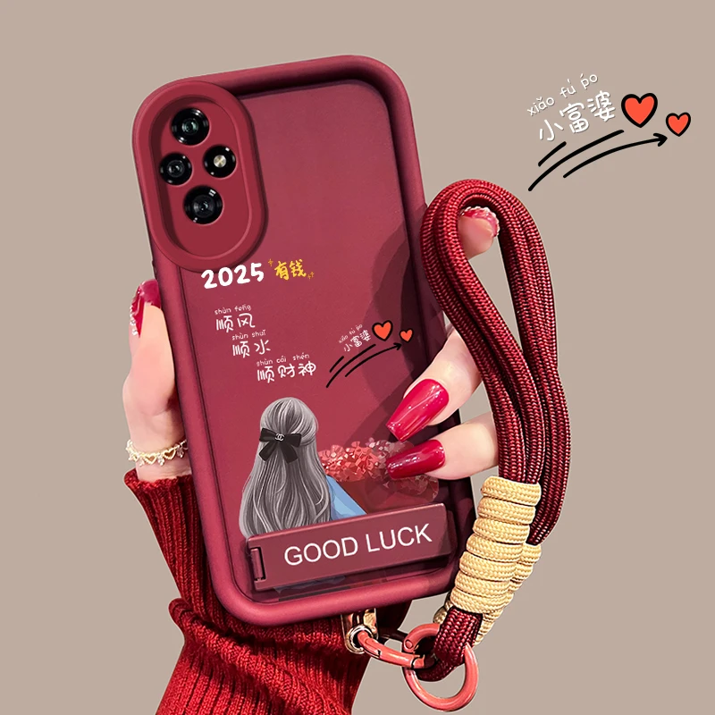 适用【荣耀200】顺风顺水小富婆新年支架手机壳创意防摔红色女款