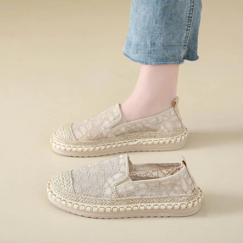 渔夫鞋女2024新款秋季网面潮牌布鞋女鞋平底懒人鞋一脚蹬浅口单鞋