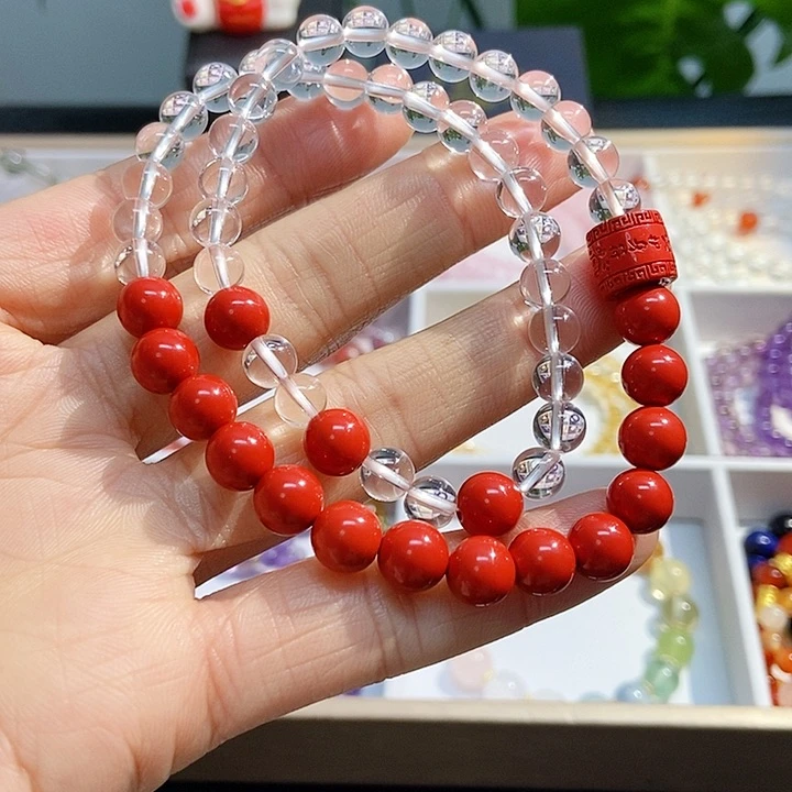 水晶手链未镶嵌白水晶朱砂