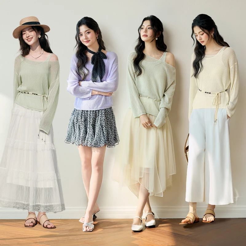 诗凡黎两件套镂空针织衫2025新款设计感慵懒风罩衫上衣7G4130621