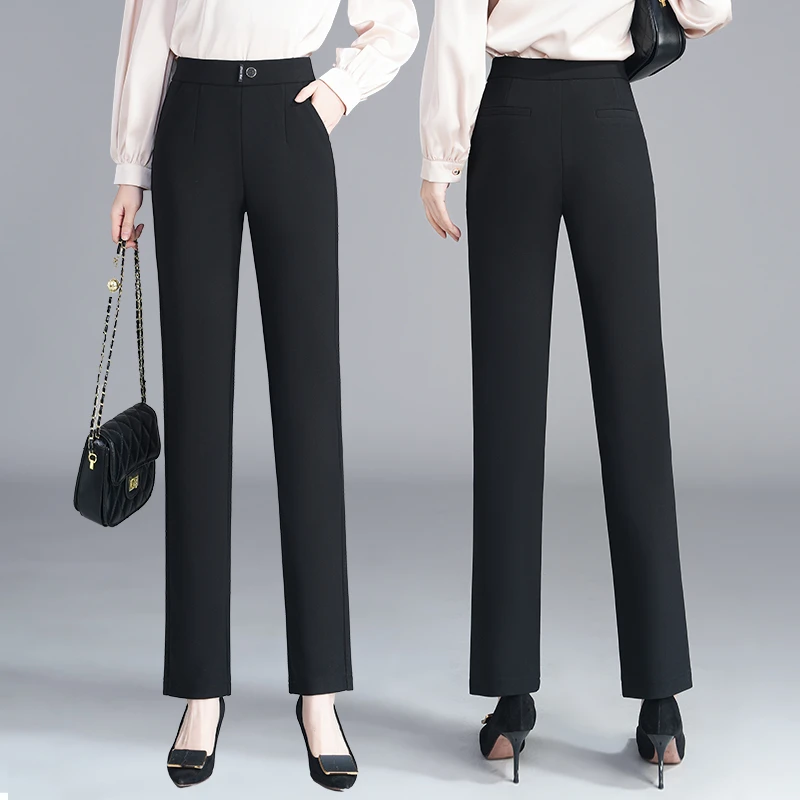 烟管裤女2025年春季新款显高显瘦小个子黑色弹力休闲直筒西装裤子