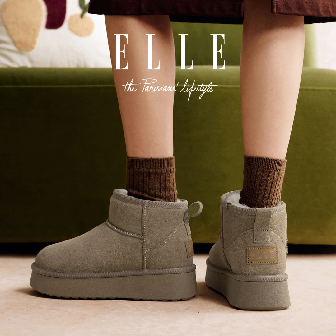 ELLE女鞋小土豆厚底吐司雪地靴冬季新款加绒加厚保暖棉鞋防滑短靴