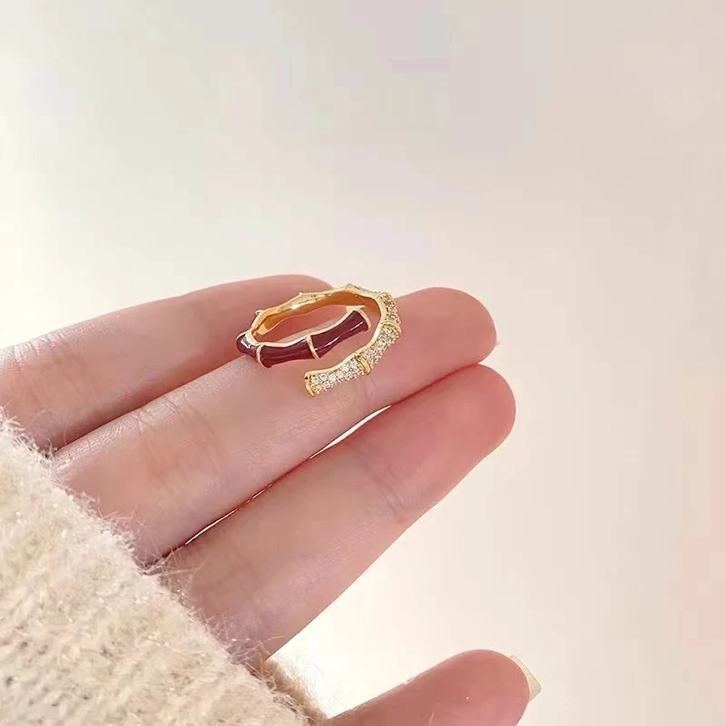 铜合金合成锆石戒指 【维维】[新中式红竹] 开口戒指WW 9968