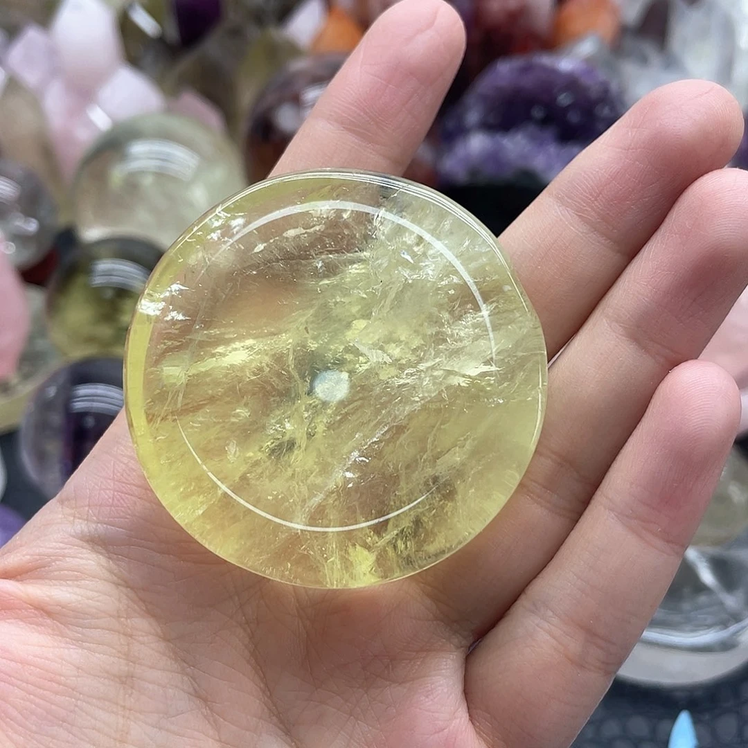 未镶嵌发晶珠宝半成品2黄水晶盘直径卡5mm