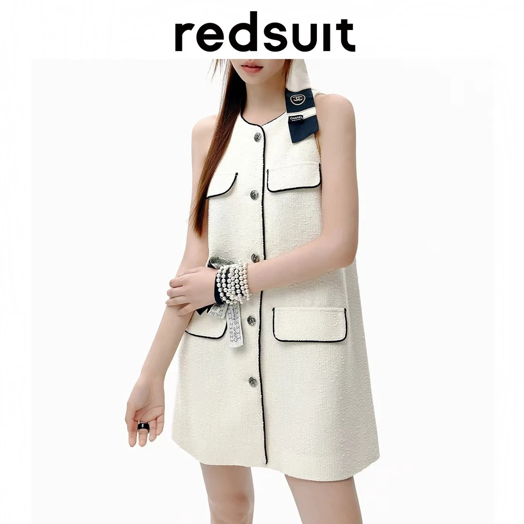 redsuitMiu系千金感~知性优雅圆领小香风时尚通勤小香风连衣裙