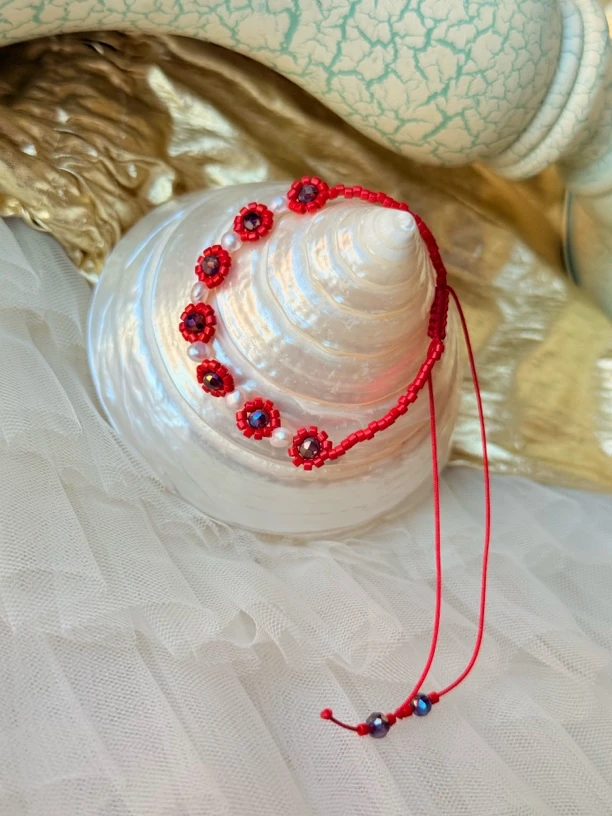 非金属玻璃手链 『红米珠花花』可爱甜美ins简约时尚编织百搭