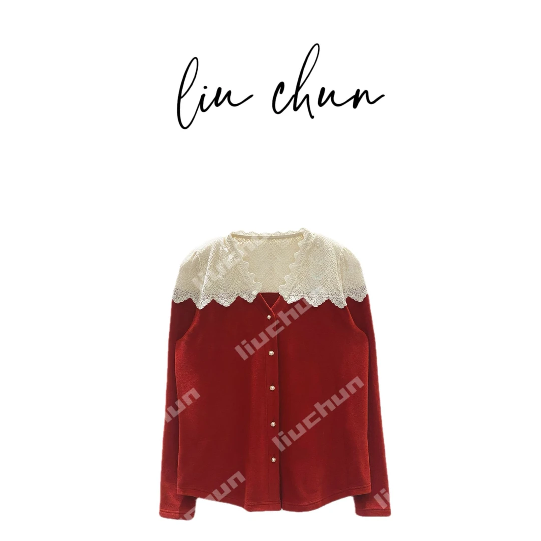 《CHUN》绣花拼接磨毛上衣