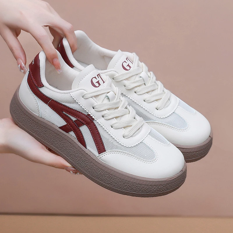 2025夏季透气防滑薄款板鞋修面皮浅口单鞋厚底网面百搭运动鞋女鞋