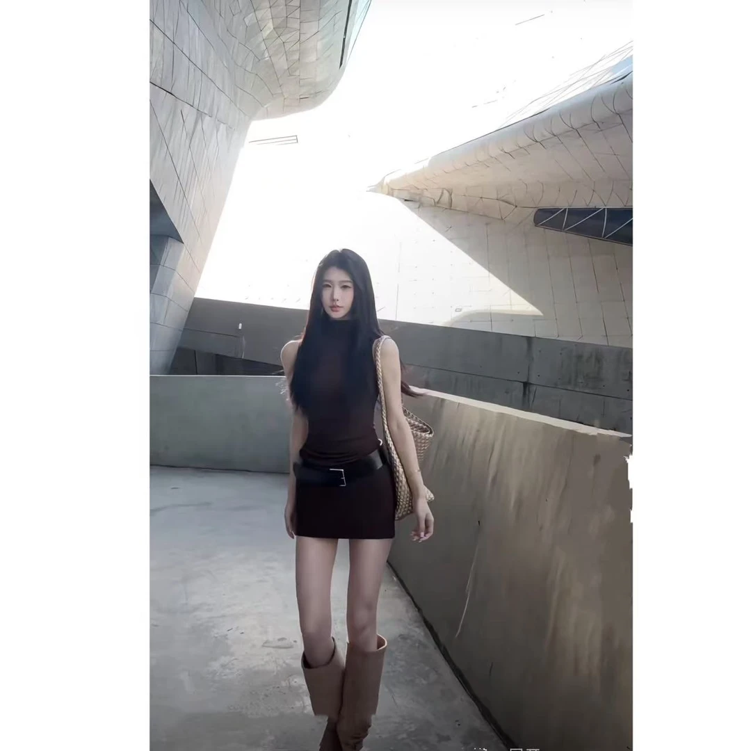 徐秋阳  咖妃  春季新款百搭时尚秀显瘦显白连衣裙12280