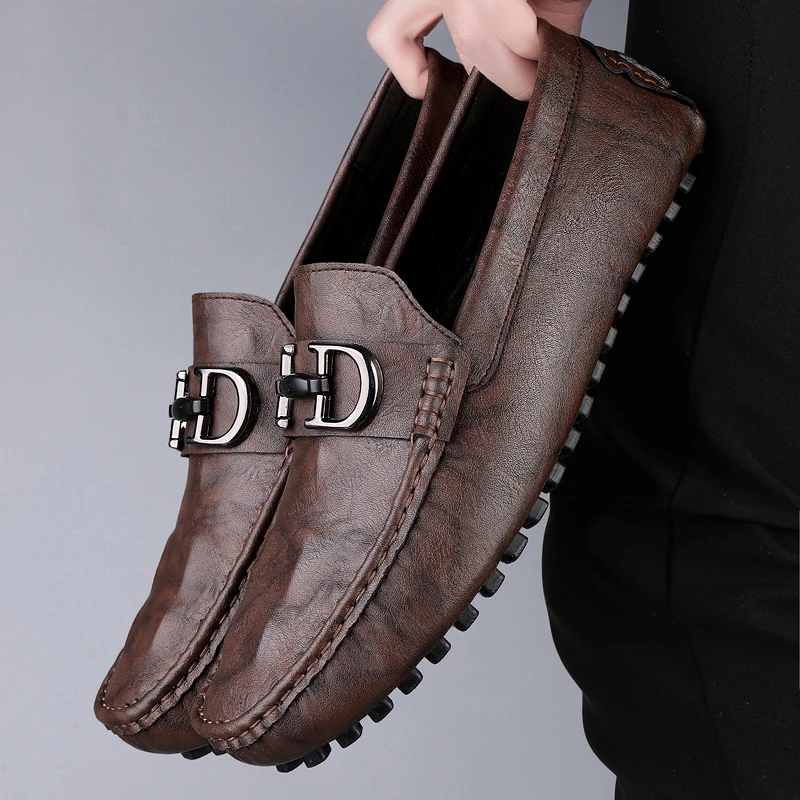 公牛轻踏一脚蹬压花皮商务休闲轻便豆豆鞋男士男鞋透气懒人鞋鞋子