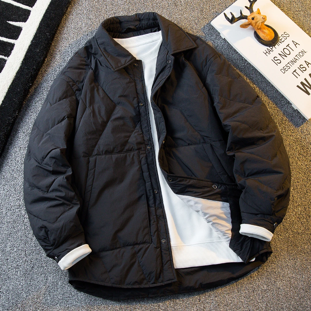 冬季复古轻薄羽绒服男士痞帅休闲百搭白鸭绒保暖翻领短款夹克外套