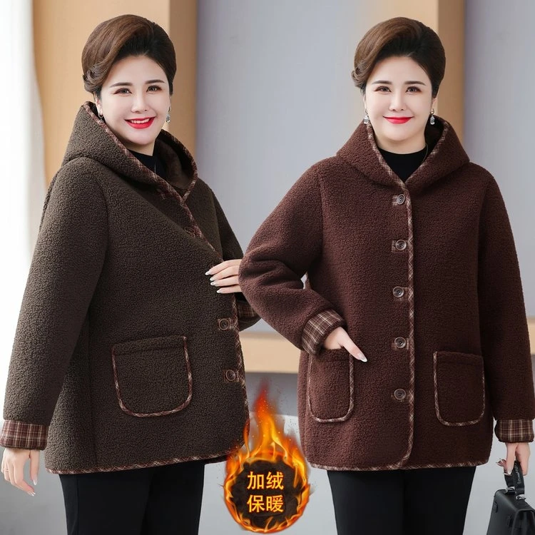 冬季新款加肥加大宽松舒适的双面绒妈妈颗粒绒外套能穿到240斤