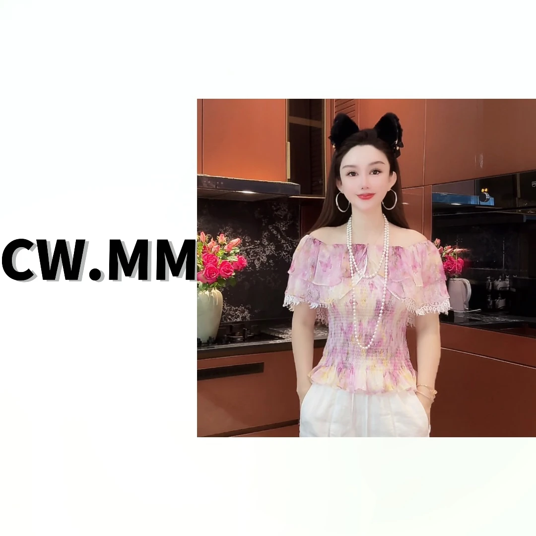 CW.MM 桑蚕丝荷叶蕾丝领打缆显瘦上衣