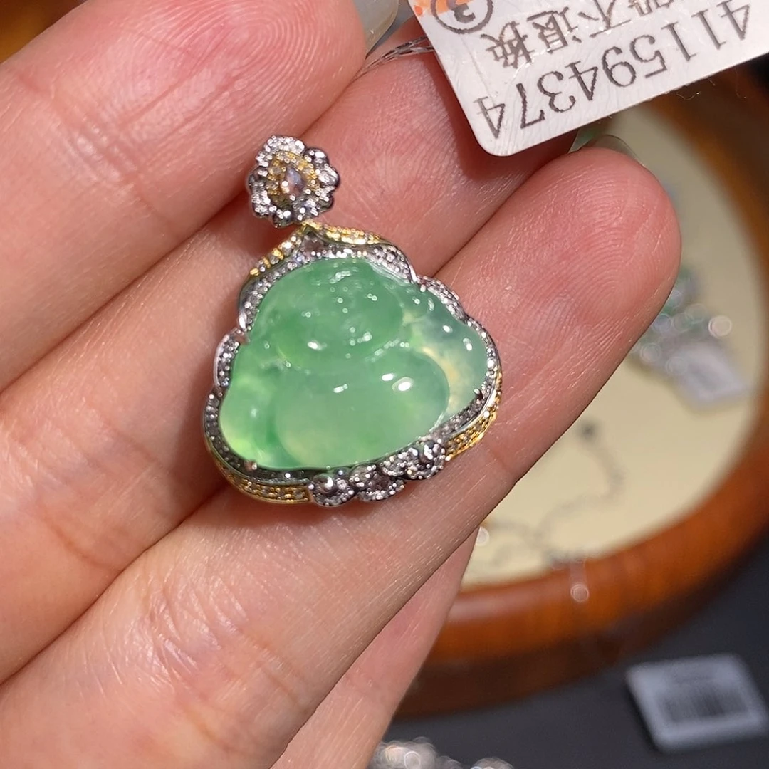 翡翠戒指18K金镶嵌吊坠18k