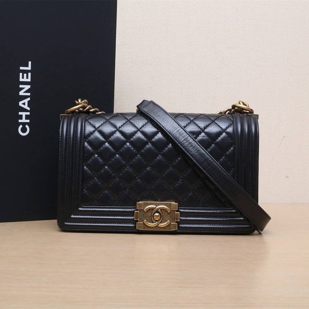 95新 Chanel/香奈儿 【双双】Leboy 中号 25cm 黑色 皮革C 17开