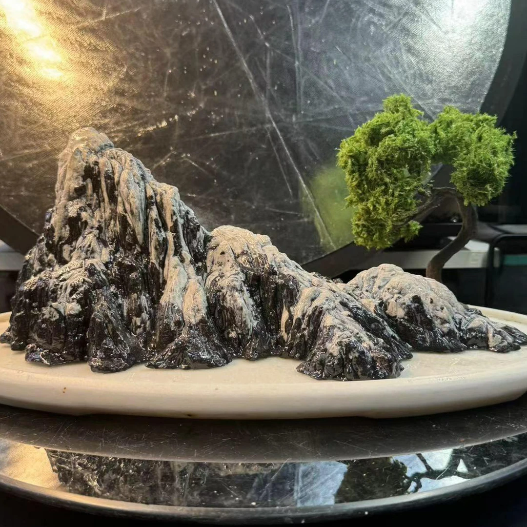 精品雪山小米鱼缸造景盆景造景桌面摆件梅里雪山