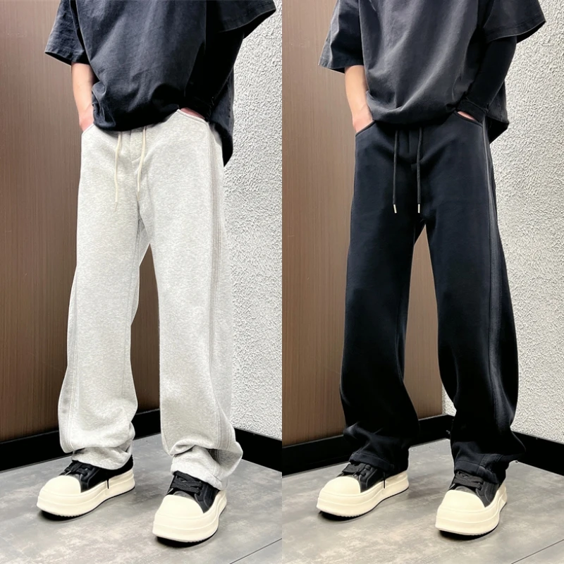 2025春夏季新款宽松直筒卫裤男士潮流百搭条纹垂感高级运动休闲裤