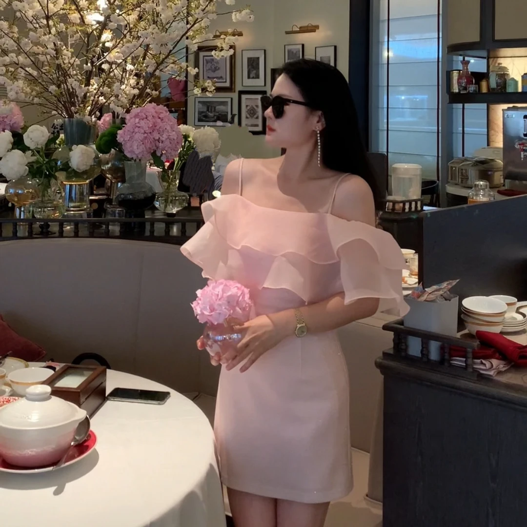 魅鹊 52090 【梦中少女】璀璨银河气质女神范荷叶边亮闪闪连衣裙