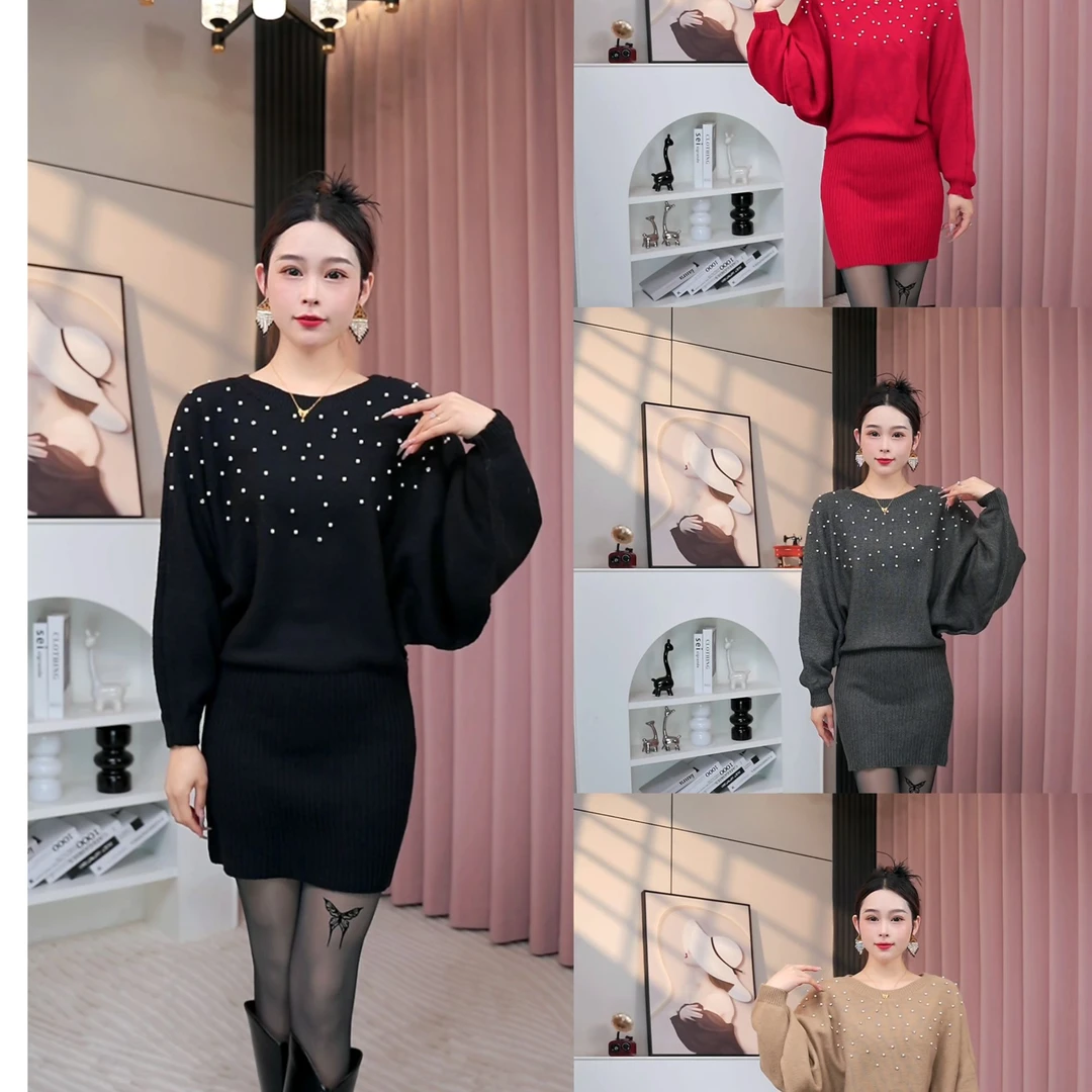 2025春季针织圆领毛衣百搭设计师长袖连衣裙优雅气质气质时尚