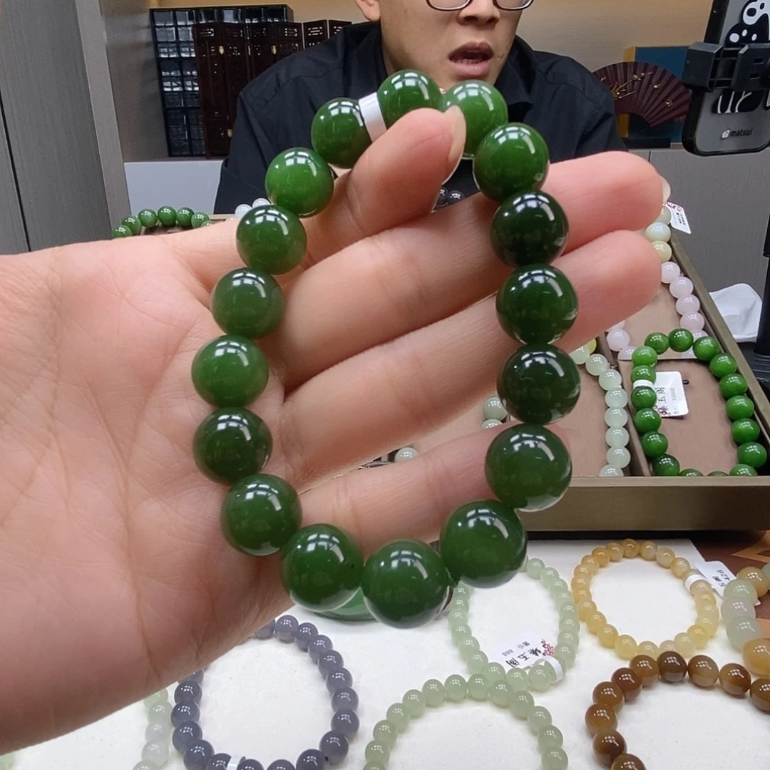 未镶嵌手串和田玉12mm碧玉