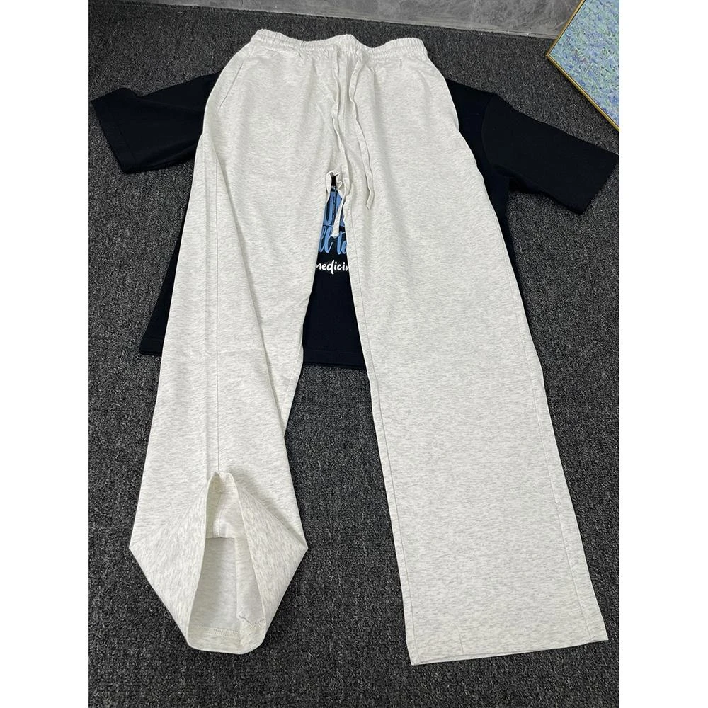 白灰色直筒运动卫裤男款高级感垂感微喇直筒长裤美式重磅弯刀裤子