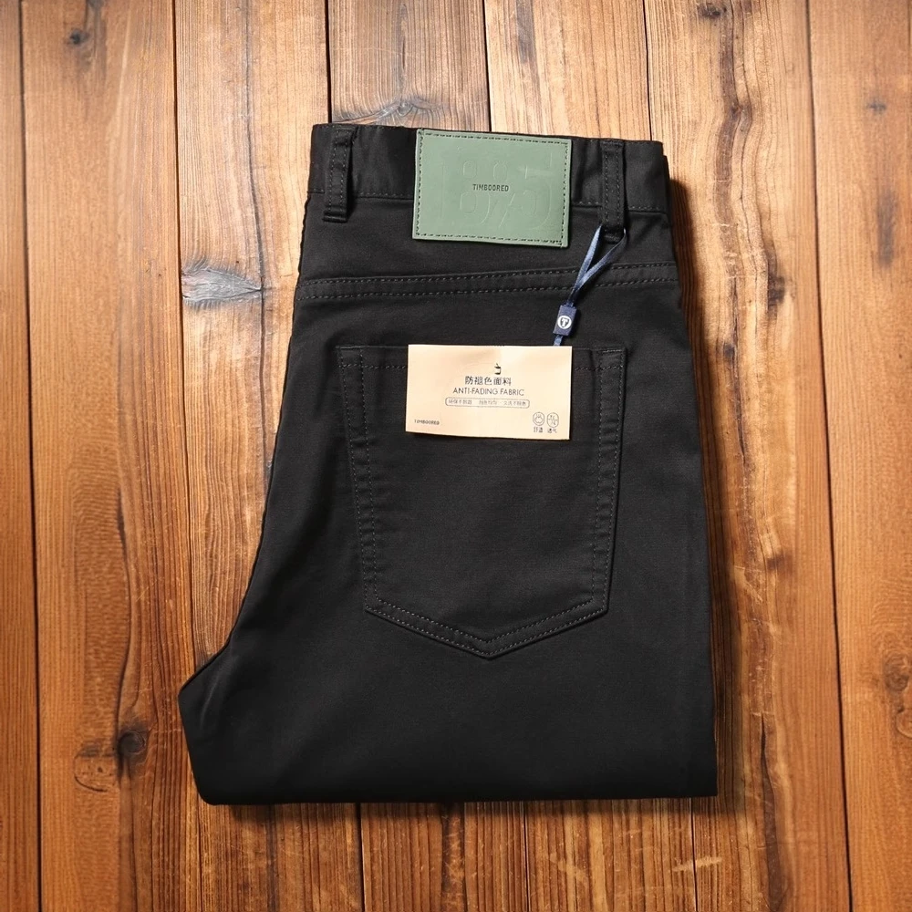 范希巴迪男士夏季薄款高端防褪色莱赛尔原色牛仔裤纯黑色直筒男裤