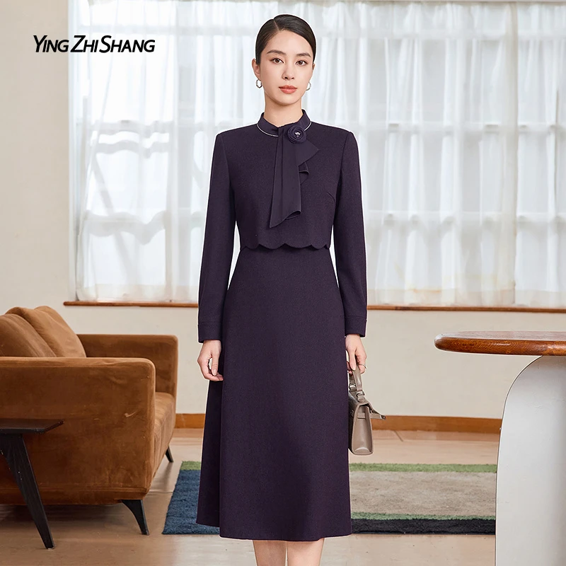 静奢风千金战袍！赢智尚深紫美利奴羊毛裙高智显瘦不挑人ZF03844