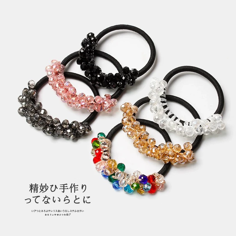 串珠半圈式小众高级感弹力优雅高弹耐用马尾丸子半扎发圈皮筋发绳