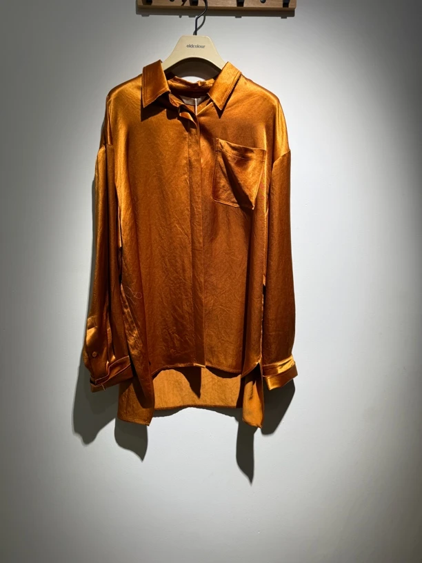 重磅桑蚕丝植物染设计感弹力缎炒色宽松长袖衬衫