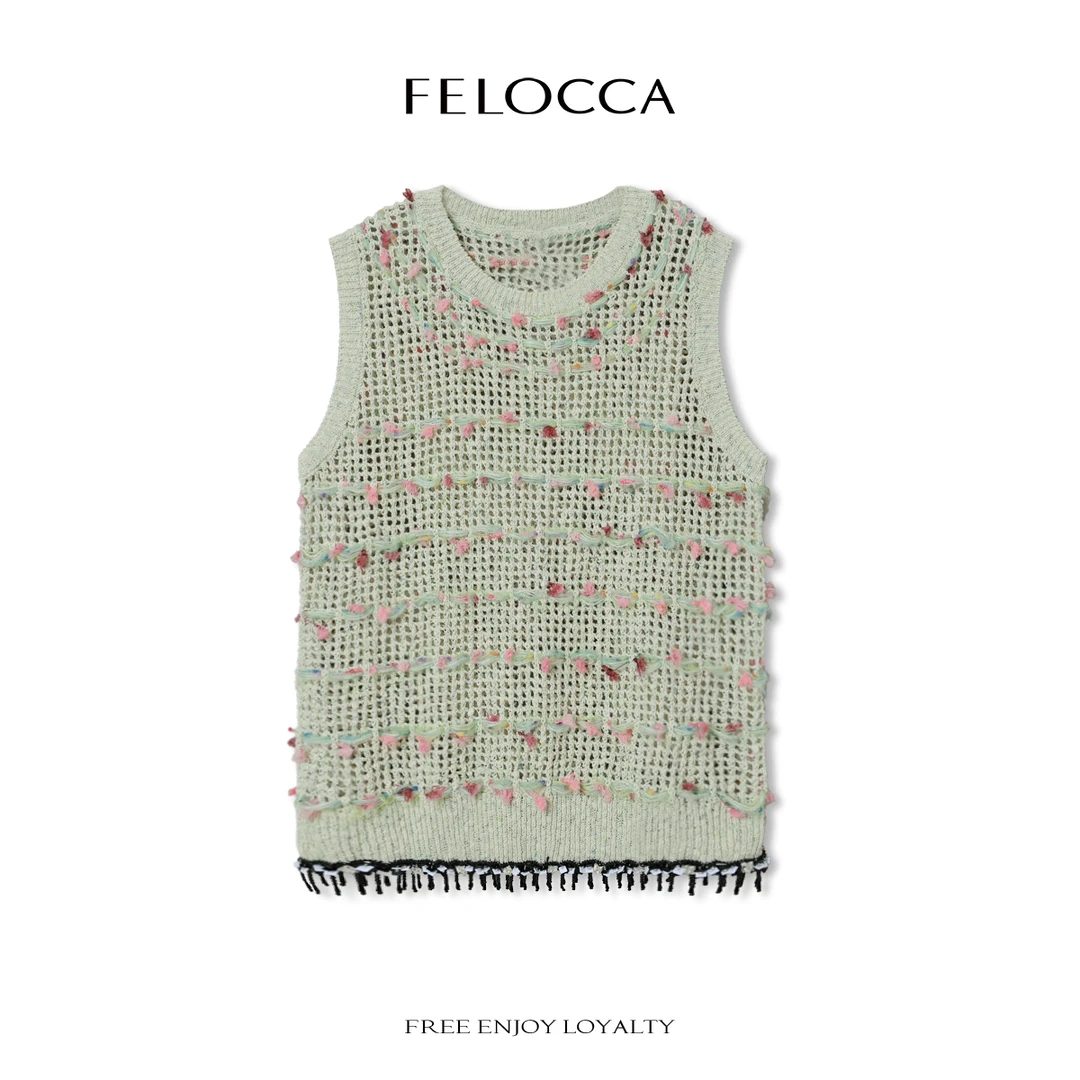 【FELOCCA】轻奢新品彩色编织条纹镂空无袖背心NYN-4384
